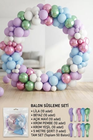 50 Parça Balon Seti ve 5 Metre Balon Zinciri