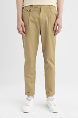 DeFacto Twill Yazlık Kumaş Pantolon Tapered Fit Normal Kesim Cepli Basic Düz Keten Karışımlı Duble Paça B6585AX24SPBG395