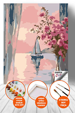 Color Pembe Ufuklar Sayılarla Boyama Seti - Yetişkin Boyama, 40x50 Tuval Seti, Kendin Yap Hobi Seti