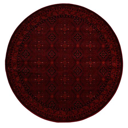 Afgan Türkmen Otantik Desenli Dokuma Bordo Yuvarlak Oturma Odası Salon Mutfak Halısı 6919B