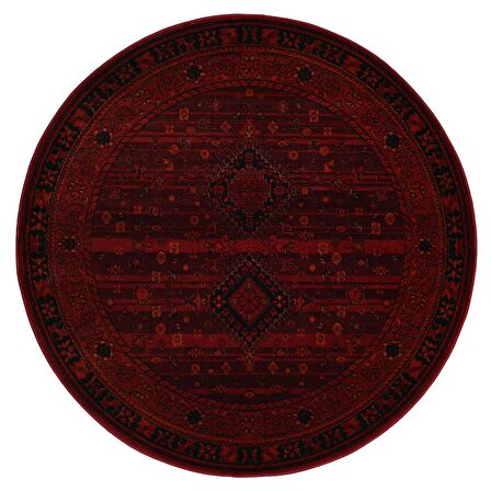 Afgan Türkmen Otantik Desenli Dokuma Bordo Yuvarlak Oturma Odası Salon Mutfak Halısı 2959H