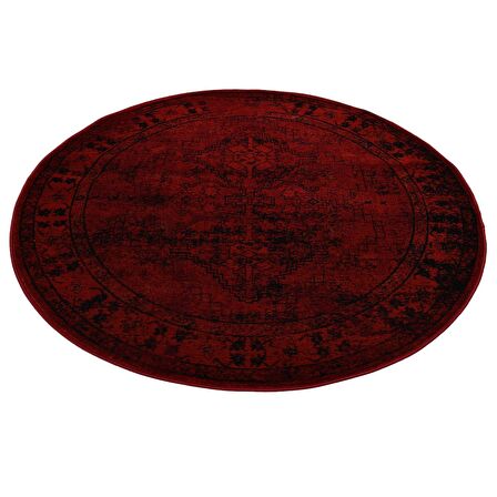 Afgan Türkmen Otantik Desenli Dokuma Bordo Yuvarlak Oturma Odası Salon Mutfak Halısı 4897H