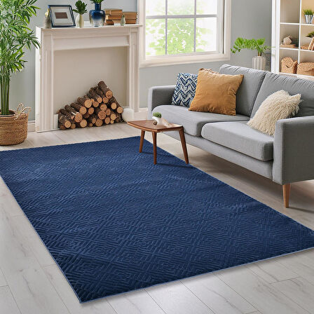 Latte Lacivert Yumuşak Peluş Dokuma Halı Yolluk Çocuk Odası Oturma Odası Salon Mutfak Halısı Y499A_WD26