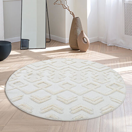 Madu Yumuşak Peluş Post Shaggy Yuvarlak Krem Halı – Çocuk Odası, Oturma Odası, Salon, Mutfak ve Antre Halısı 1184O_RO66