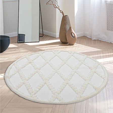 Madu Yumuşak Peluş Post Shaggy Yuvarlak Krem Halı – Çocuk Odası, Oturma Odası, Salon, Mutfak ve Antre Halısı 1150O_RO66