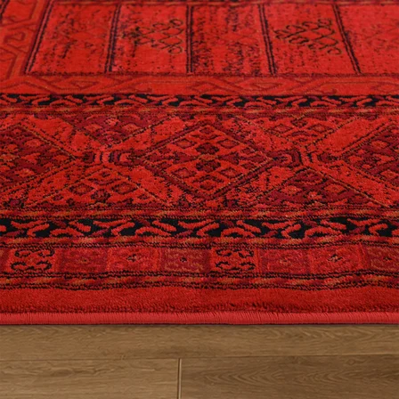 Afgan Türkmen Otantik Desenli Dokuma Kırmızı Oturma Odası Salon Mutfak Halısı Yolluk 7456A