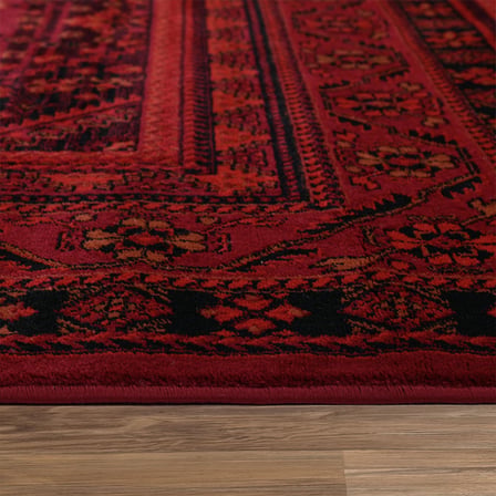 Afgan Türkmen Otantik Desenli Dokuma Kırmızı Oturma Odası Salon Mutfak Halısı Yolluk X380A 