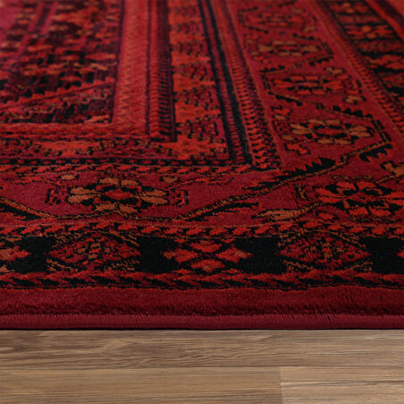 Afgan Türkmen Otantik Desenli Dokuma Kırmızı Oturma Odası Salon Mutfak Halısı Yolluk X380A 