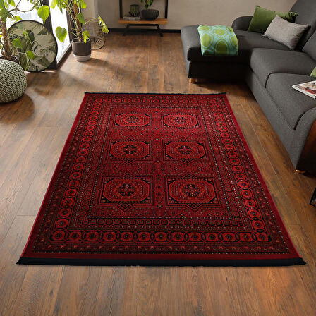 Afgan Türkmen Otantik Desenli Dokuma Kırmızı Oturma Odası Salon Mutfak Halısı Yolluk 0023A 