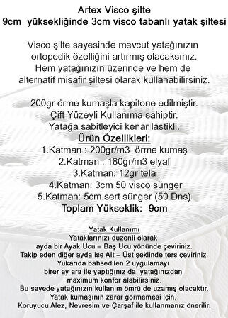 Visco Şilte 150x200  Visko Ped Yatak Şiltesi Pedi Topper 9+-1cm