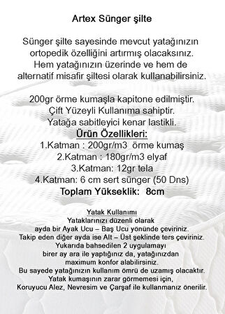 Sünger Şilte 140x190  Ped Yatak Şiltesi Pedi Topper 9+-1cm