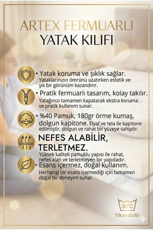 Artex Kılıf Aloe 80x160 Yatak Kılıfı Koruyucusu Yatak Örtüsü Fermuarlı Kılıf Kapitone