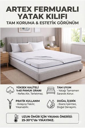 Artex Fermuarlı Yatak Kılıfı 90x190 Koruyucusu Fermuarlı Kılıf Yatağa Özel Üretim Kapitone Çift Kişilik