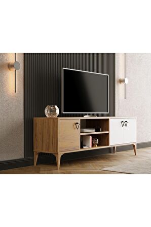 Rivo Tv Ünitesi Legnano-Beyaz Raflı ve Kapaklı Modern Tasarım 150 cm