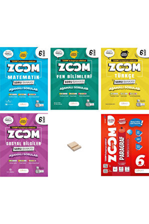 6. Sınıf Zoom Matematik Fen Türkçe Sosyal ve Paragraf Soru Bankası 5li Set + Telefon Standı