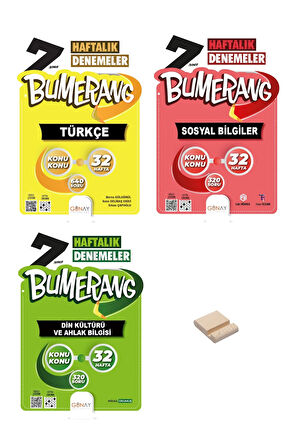 7. Sınıf Bumerang Türkçe Sosyal ve Din Haftalık Denemeleri 3lü Set + Telefon Standı