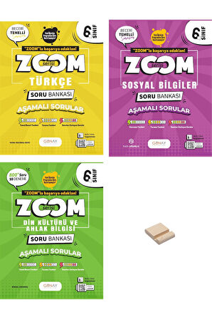 6. Sınıf Zoom Türkçe Sosyal Bilgiler ve Din Kültürü Soru Bankası 3lü Set + Telefon Standı
