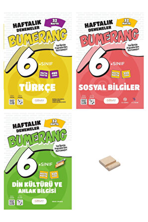 6. Sınıf Bumerang Türkçe Sosyal ve Din 32 Haftalık Denemeleri 3lü Set + Telefon Standı