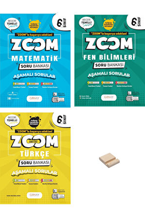 6. Sınıf Zoom Matematik Fen Bilimleri ve Türkçe Soru Bankası 3lü Set + Telefon Standı