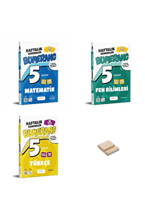 5. Sınıf Bumerang Matematik Fen ve Türkçe Haftalık Denemeleri 3lü Set + Telefon Standı