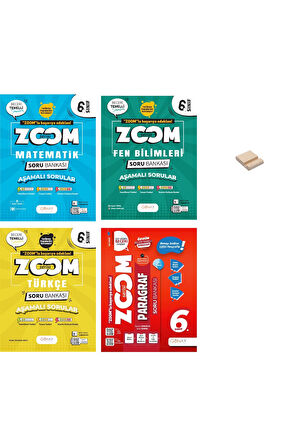 6. Sınıf Zoom Matematik Fen Türkçe ve Paragraf Soru Bankası 4lü Set + Telefon Standı