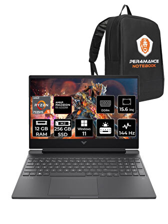 HP Victus 15 R5 7535HS 12GB 256GB SSD RX6550M/4GB 144Hz 15.6'' FHD W11H Gaming Laptop & PER4 ÇANTA