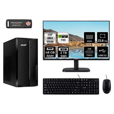 Acer Aspire TC1760 i3 12100 48GB 2TB SSD GT730/4GB FDOS DT.BHUEM.004 MASAÜSTÜ PC & 23.8" MONİTÖR