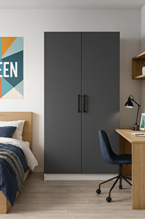 Modern Antrasit 2 Kapaklı Gardırop