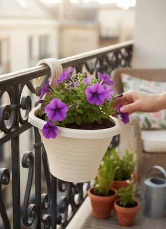 Omnipazar SO-TOM3 Tombik Askılı Balkon Saksı 3 Litre No: 3  Kirli Beyaz (113)