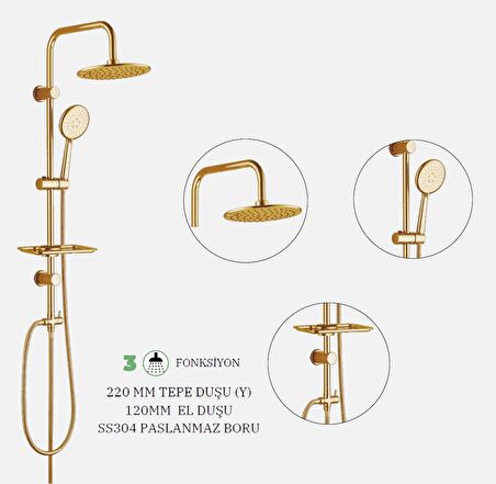 BanyoNatural Moon Gold Tepe Duş Seti Gold DS-316-G