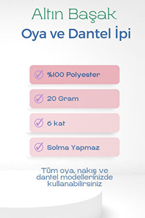 3 Adet Altınbaşak Oya ve Dantel İpi 20 gr - Royaleks - No: 347 - 040 - 505