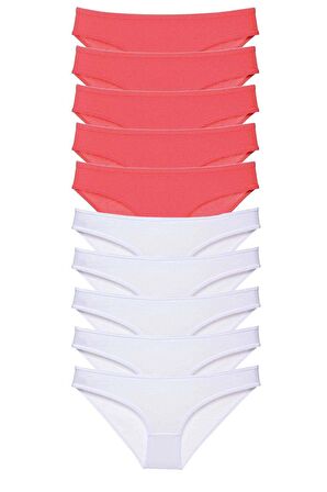 10 adet Eko Set Likralı Kadın Slip Külot Fuşya Beyaz