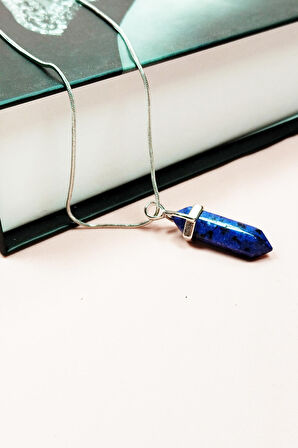 Lapis  Lazuli Doğal Taşı Zincirli El Yapımı Tasarımlı Kolye Uç: 3,5 cm Zincir: 20 cm Kutulu
