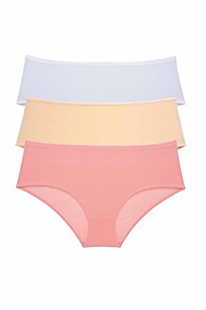 3 Adet Kadın Yüksek Bel Bato Külot Beyaz Ten Pudra