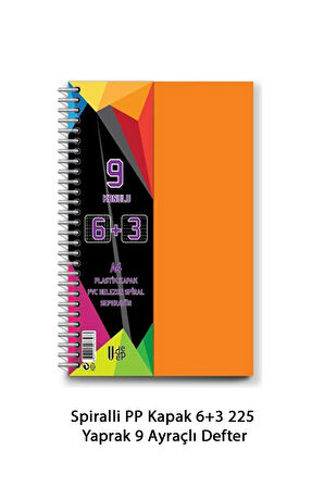 Spiralli PP Kapak 6+3 225 Yaprak 9 Ayraçlı Defter