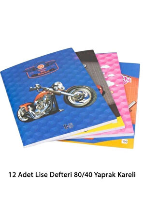 12 Adet Lise Defteri 80/40 Yaprak Kareli