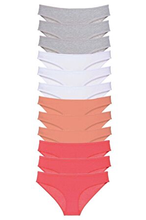 12 adet Süper Eko Set Likralı Kadın Slip Külot Gri Beyaz Pudra Fuşya