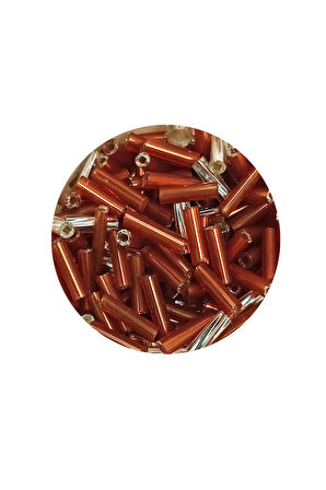 Uzun Boru Kesme Boncuk Çap 2mm Uzunluk 10 mm - 20 Gram - Kahverengi Gümüş - BNC262