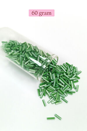 Uzun Boru Kesme Boncuk Çap 2mm Uzunluk 10 mm - 60 Gram - Yeşil Beyaz - BNC286