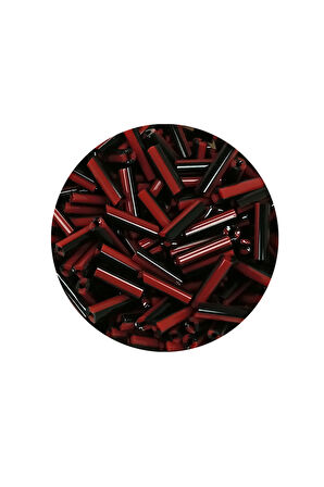 Uzun Boru Kesme Boncuk Çap 2mm Uzunluk 10 mm - 20 Gram - Kırmızı Siyah - BNC252