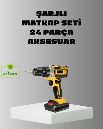 Şarjlı Darbeli Matkap Seti – 2 Bataryalı, 24w Güç, 24 Parça Aksesuar, Led Işıklı