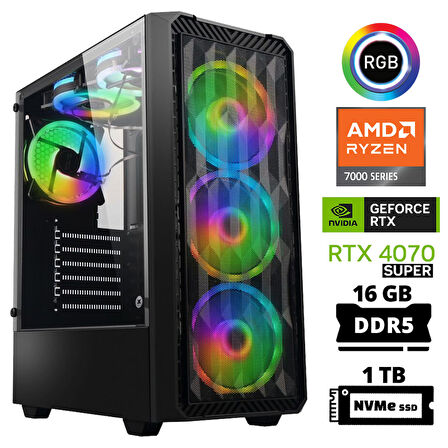 Xaser Delux X36 Ryzen 5 7500F 16GB DDR5 Ram 1TB M.2 NVMe SSD 12GB RTX4070 SUPER Masaüstü Oyuncu Bilgisayarı