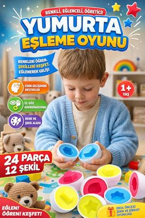 Yumurta Eşleme Oyunu Parça – Renk ve Şekil Öğreten Eğitici Bultak Oyuncak | Montessori İnce Motor ve Zeka Geliştirici Okul Öncesi Aktivite Oyunu 1+ Yaş