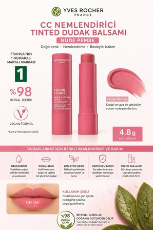 8 Saat Etkili Besleyici Doğal Renklendirici Vegan Dudak Balsamı (01-Nude Pembe) - 4.8 g