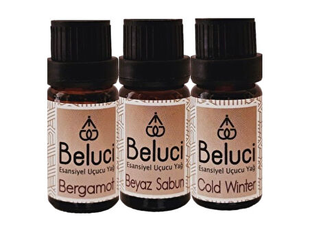 Bergamot + Beyaz Sabun + Cold Winter (Oda Kokusu Aroma Terapi Buhurdanlık/Difüzör Yağı) Set 3 Adet x 10 ml