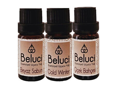 Beyaz Sabun + Cold Winter + Çiçek Bahçesi (Oda Kokusu Aroma Terapi Buhurdanlık/Difüzör Yağı) Set 3 Adet x 10 ml