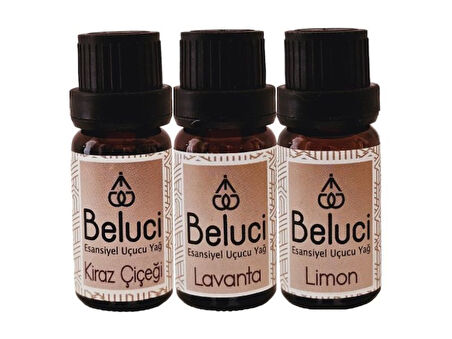 Kiraz Çiçeği + Lavanta + Limon (Oda Kokusu Aroma Terapi Buhurdanlık/Difüzör Yağı) Set 3 Adet x 10 ml