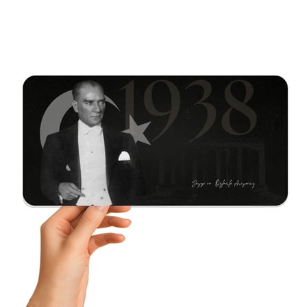 Atatürk Metal Tabela - 10 Kasım Saygı ve Özlemle Anıyoruz Dekoratif Levha 14.5x29.5 cm
