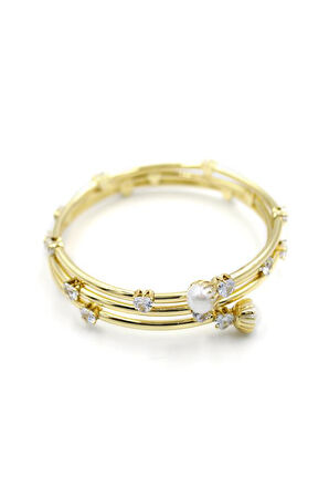 Kalp Taşlı Sarmal Bilezik - Altın