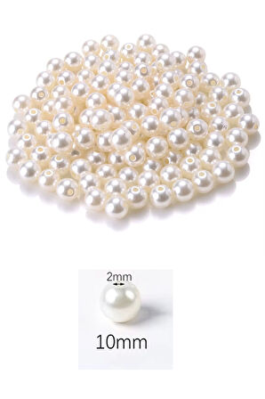 50 gram 10mm Krem Renk Plastik İnci Boncuk Çanta ve Takı Yapım Boncuğu (~95 adet)